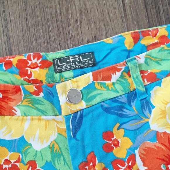 💙 Ralph Lauren Tropical Print Bermunda Shorts With Pockets Cotton - Picture 5 of 9
